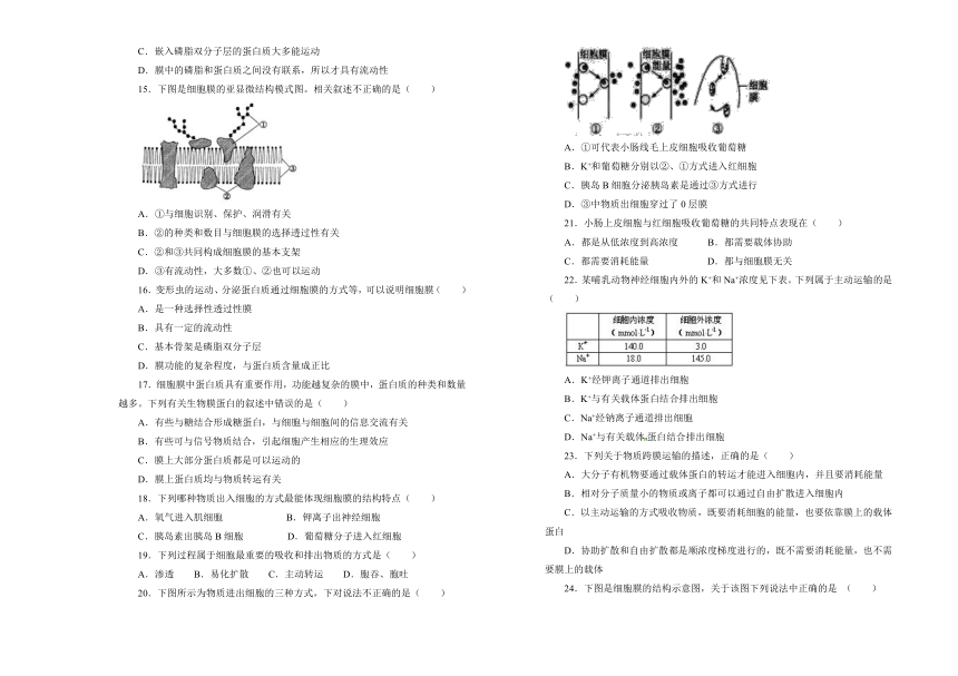 2018-2019学年 高中生物第四单元细胞的物质输入和输出训练卷