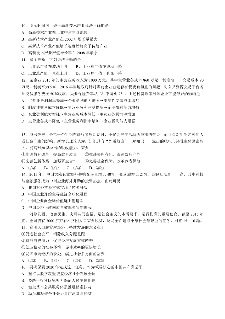 山东省青岛市2016届高三下学期第一次模拟考试文综试题