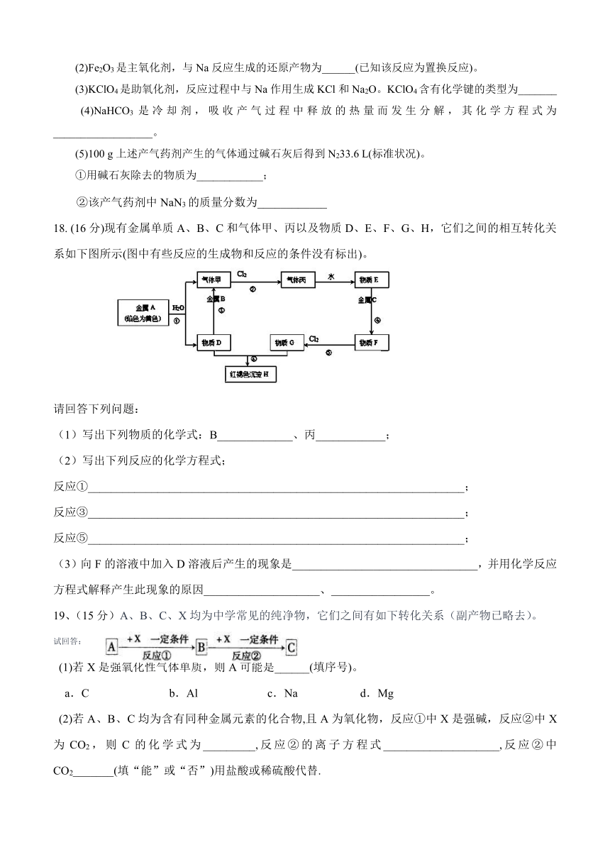 新疆昌吉市教育共同体2019届高三上学期第二次月考（9月）化学