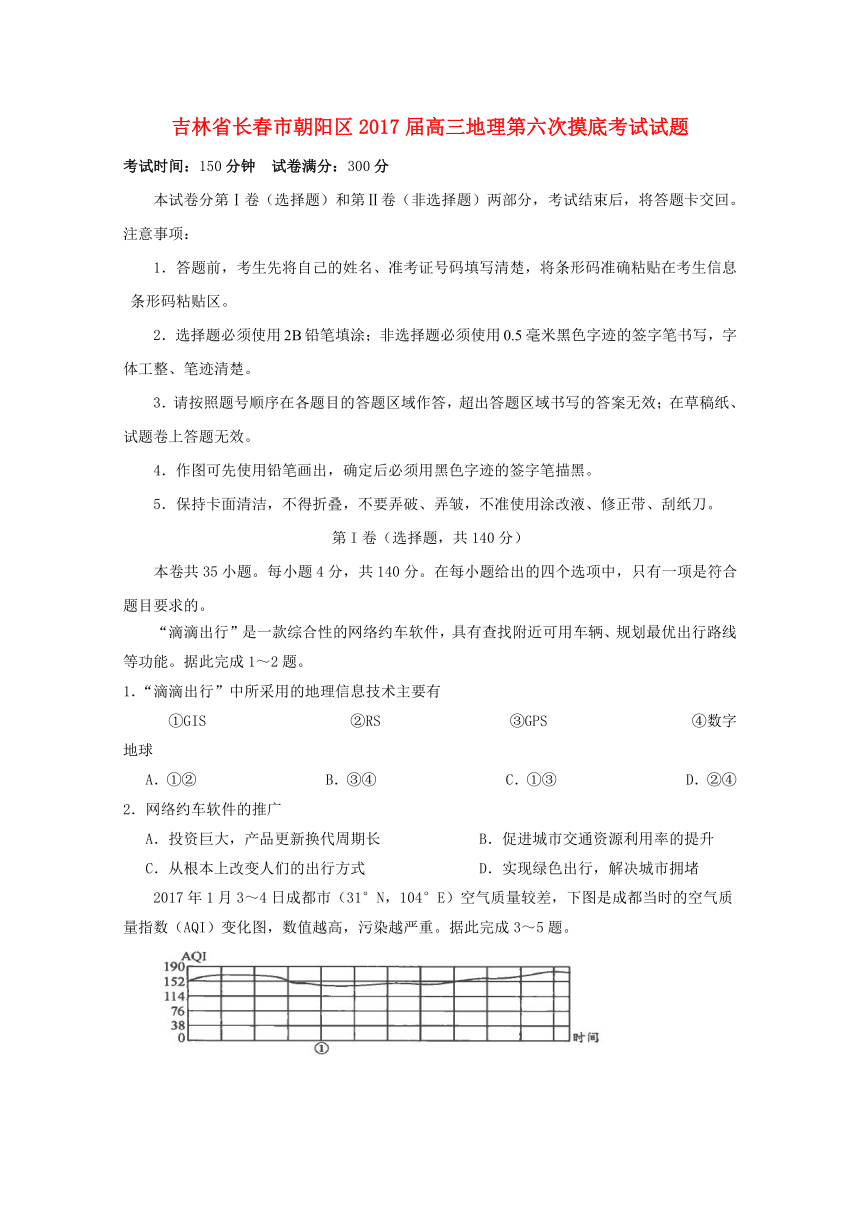 吉林省长春市朝阳区2017届高三地理第六次摸底考试试题