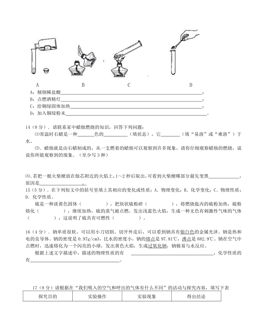 沪教版九年级化学上册第1章 开启化学之门评估测试卷（含答案）