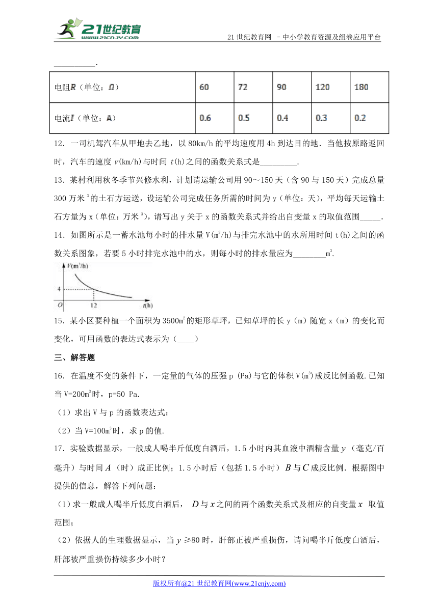 6.3 反比例函数的应用同步练习