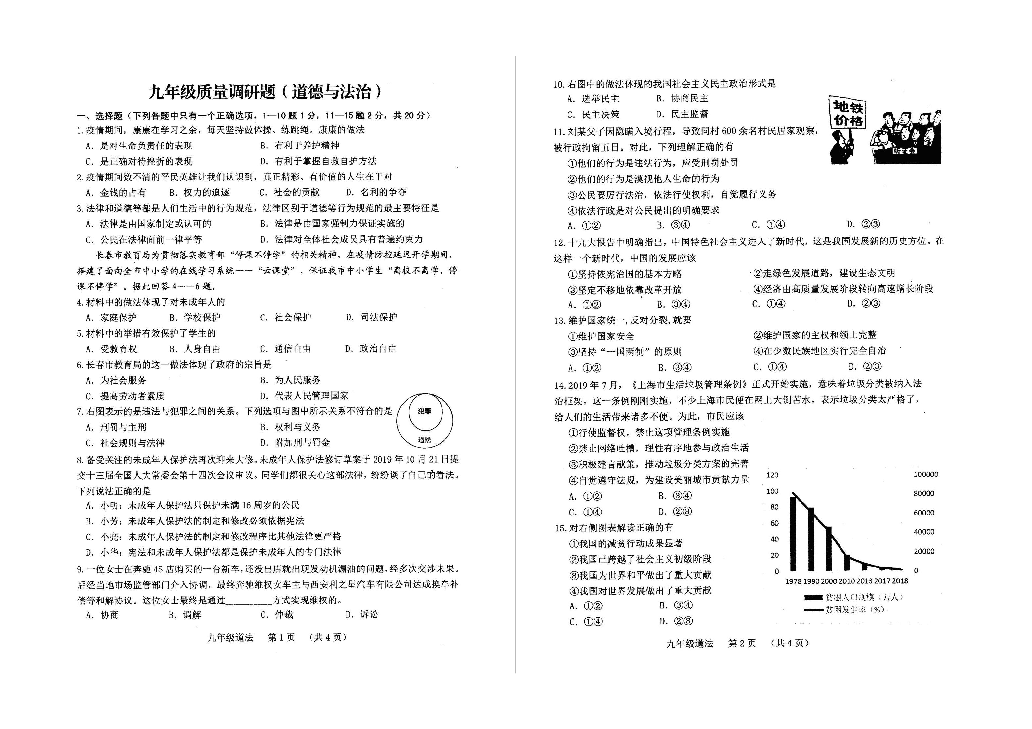 吉林省长春市南关区2020年九年级中考一模道德与法治试题（扫描版）