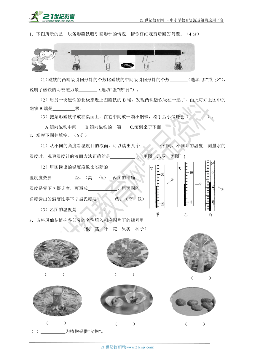 2018年春教科版小学科学三年级下册期末试卷（含答案）