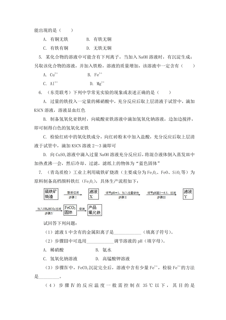 高考化学一轮复习：铁、铜及其化合物综合练习-人教版