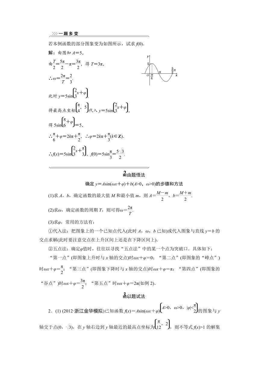 《三维设计》2014届高考数学一轮复习教学案（基础知识+高频考点+解题训练）函数y＝sin(ωx＋φ)的图象及三角函数模型的简单应用（含解析）