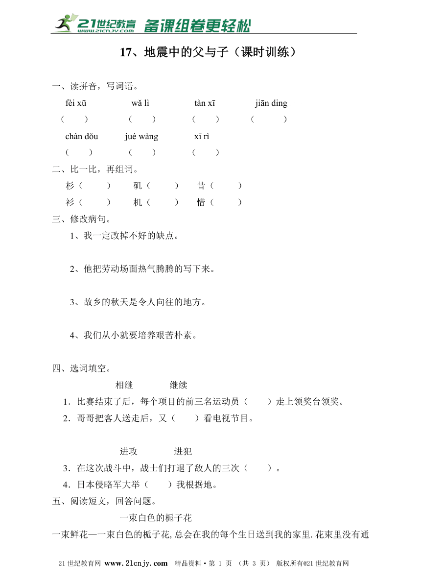 17、地震中的父与子（课时训练）