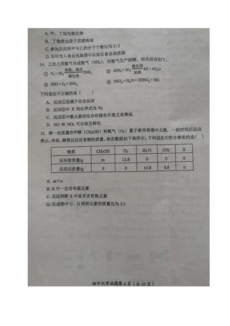 山东省烟台海阳市2020-2021学年八年级下学期期末考试化学试题（图片版有答案）
