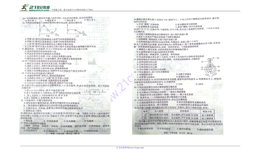 滕州市2018初中地理、生物结业考试模拟（一）（扫描版，无答案）
