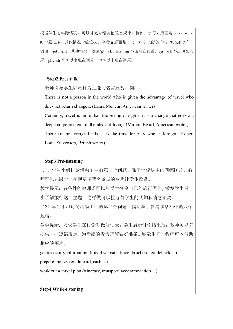 2020-2021学年人教版（2019）高一英语必修一精品教学设计：Unit 2 Travelling around   Listening and Speaking