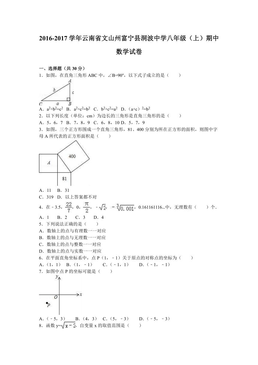 云南省文山州富宁县洞波中学2016-2017学年八年级（上）期中数学试卷（解析版）