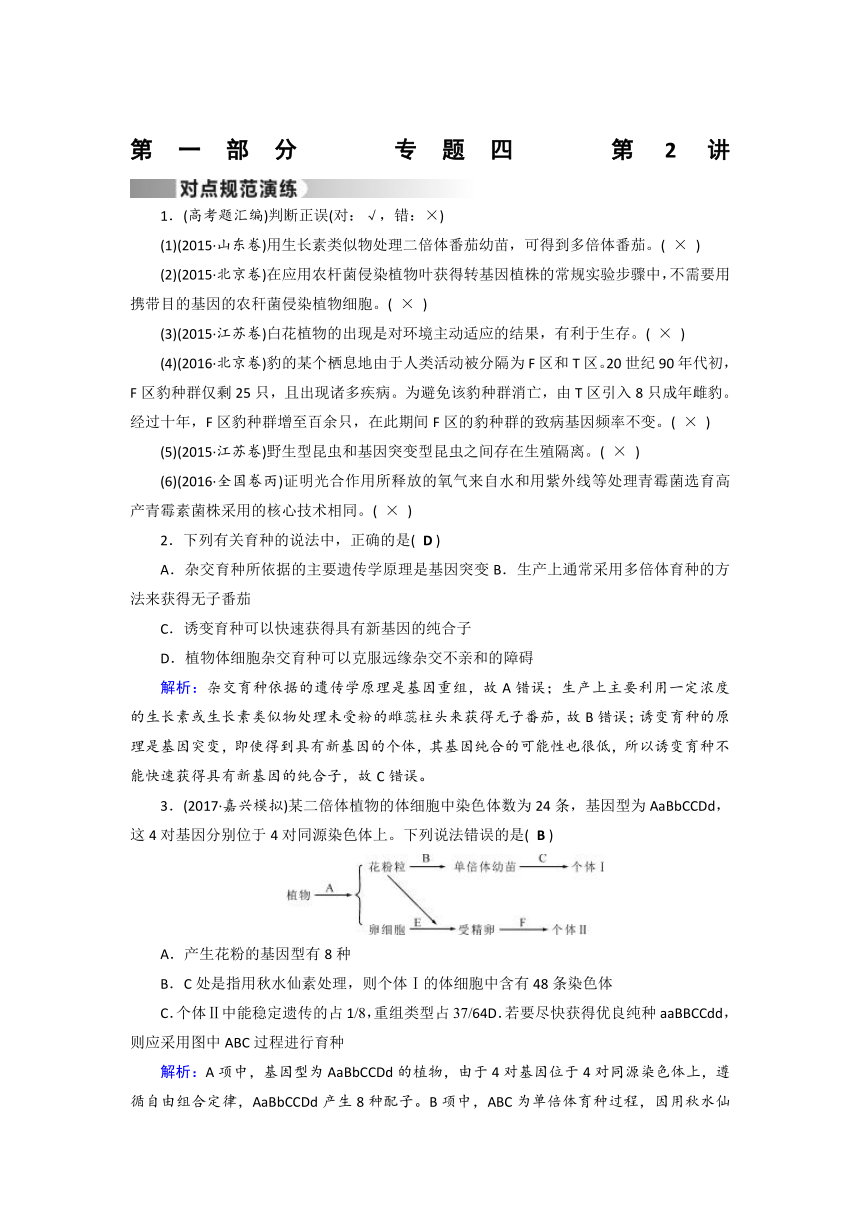 2017届高考生物（通用版）二轮复习专题演练：专题4 第2讲 育种和进化（含解析）