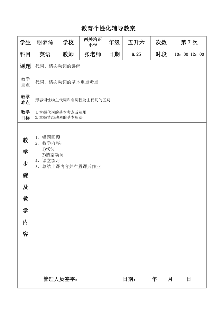 代词、情态动词的讲解+习题（无答案）