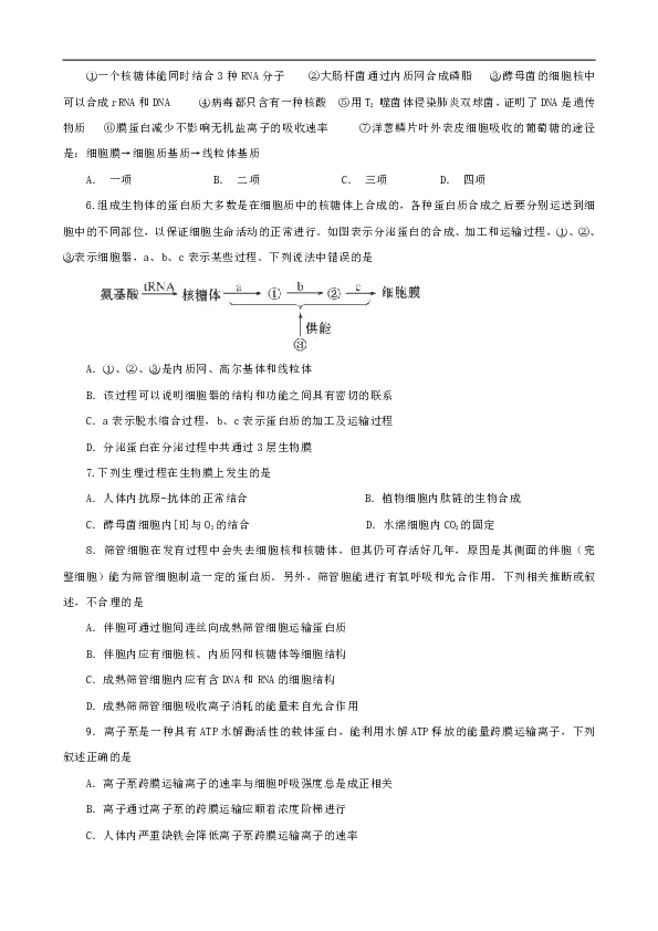 陕西省渭南市临渭区尚德中学2020届上学期高三第二次月考生物试卷