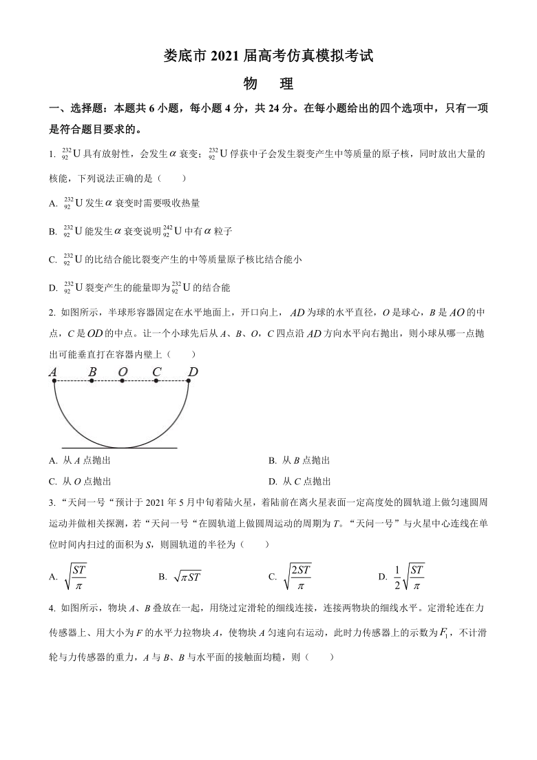 湖南省娄底市2021届高三下学期4月高考仿真模拟物理试题 Word版含答案