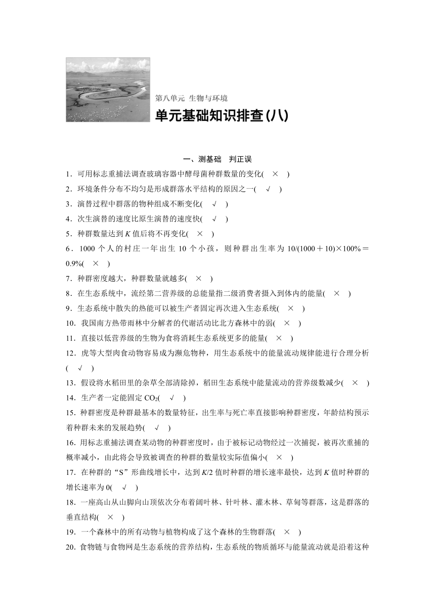 2018版浙江省高考生物《选考总复习》配套文档单元排查：基础知识（八）生物与环境 （含解析）