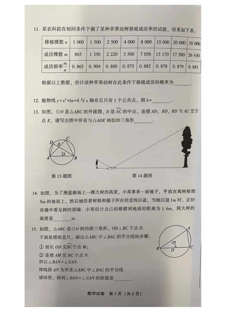 北京市丰台区2020~2021学年初三第一学期期末考试数学试题（图片版 含答案）