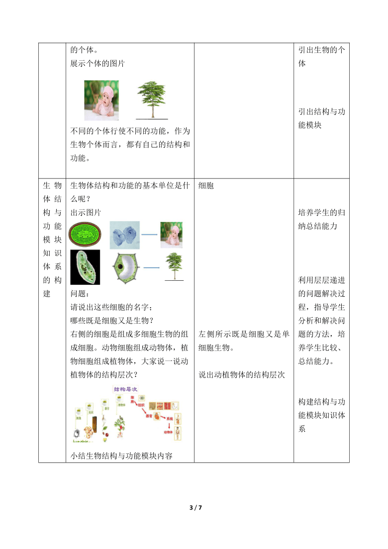 京改版生物七年级上册 3.2 生物体 教案