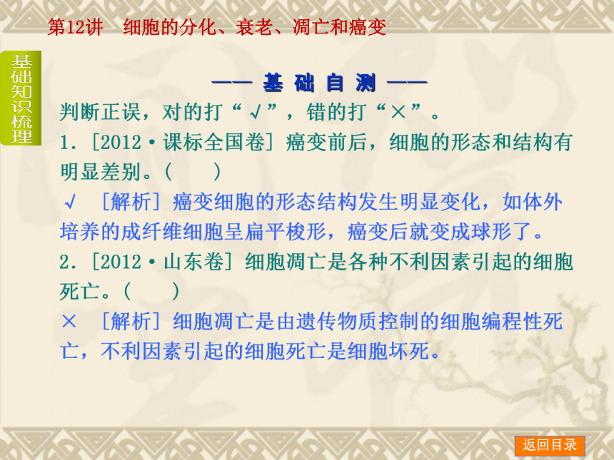 【新课标人教通用，一轮基础查漏补缺】第12讲 细胞的分化、衰老、凋亡和癌变 （39ppt）