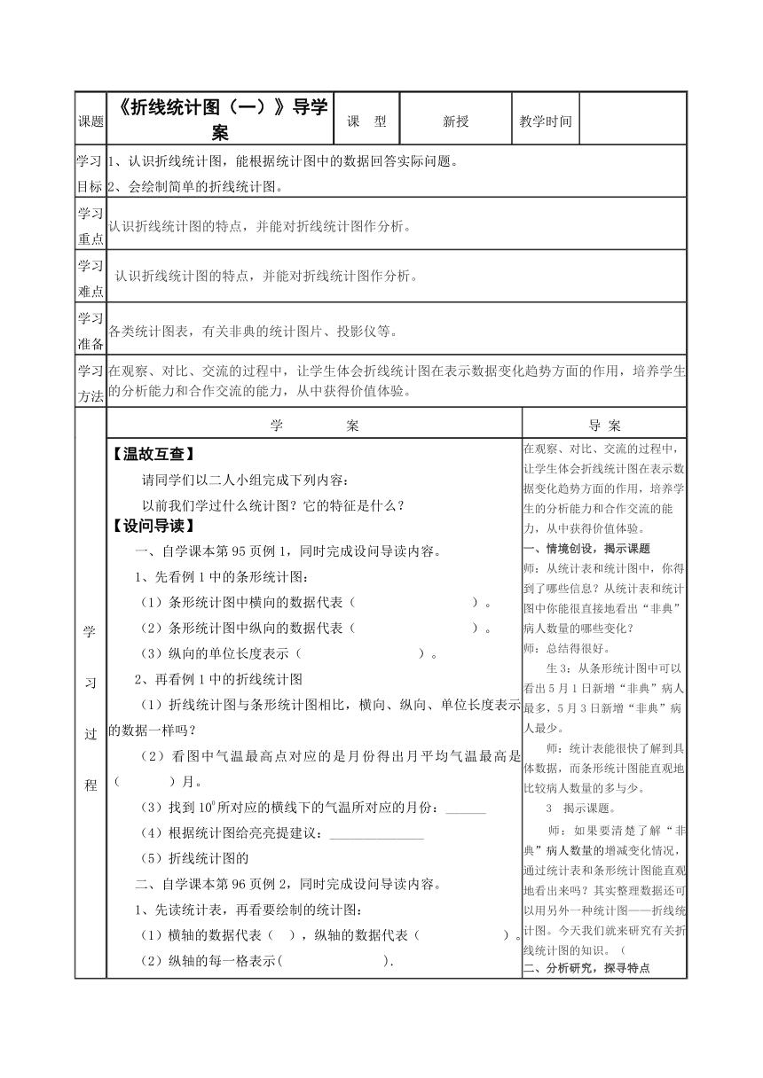 数学五年级下西师版6拆线统计图表格式导学案