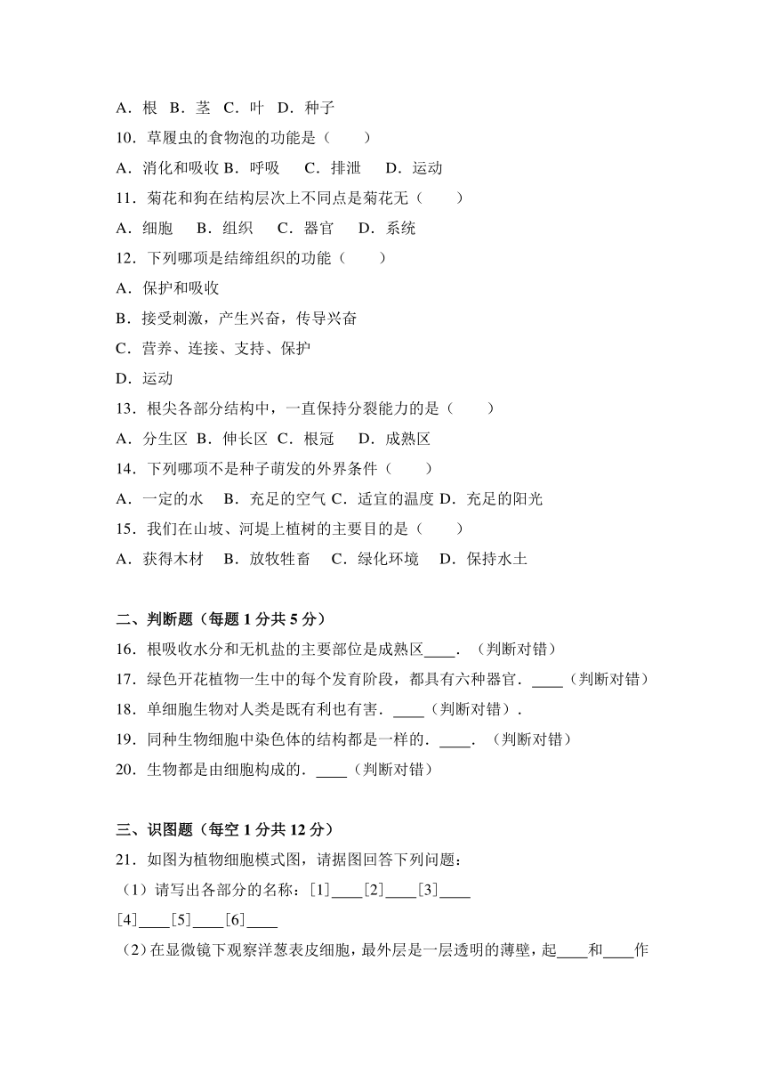 山西省长治市长子二中2016-2017学年七年级（上）期中生物试卷（解析版）