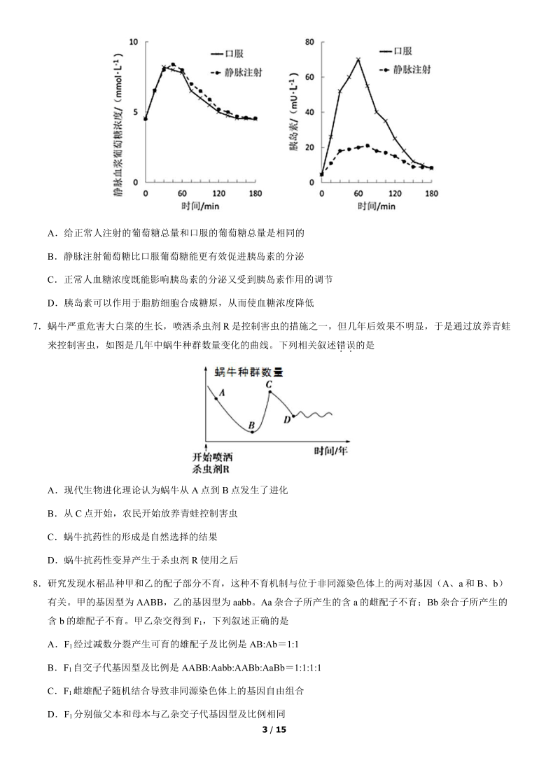 北京市平谷区2021届高三一模生物试题     含答案