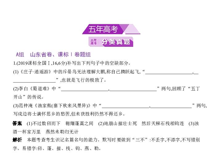 2020版山东高三语文一轮复习课件 专题七　名篇名句默写(共60张PPT)