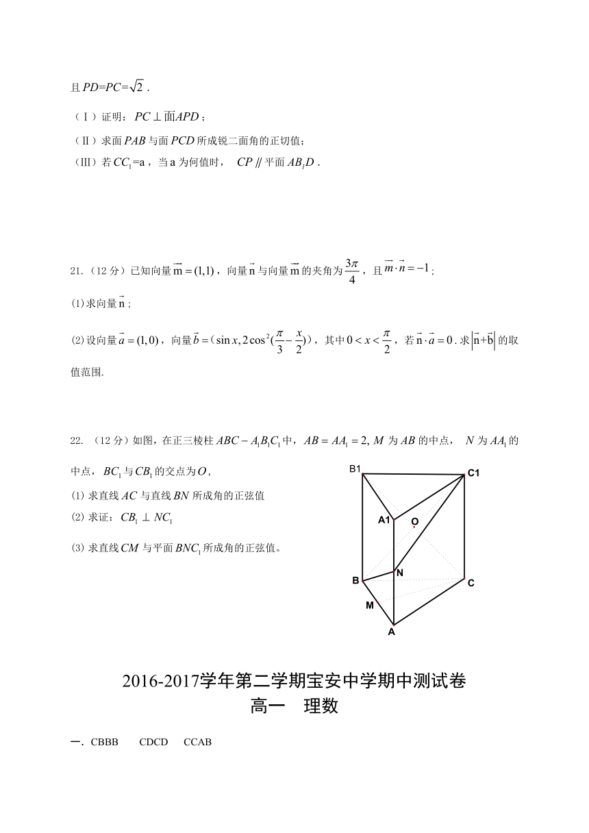 广东省深圳市宝安中学2016-2017学年高一下学期期中考试数学（理）试题