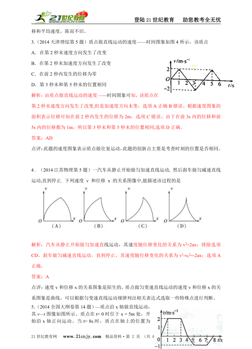 2014高考物理分类解析1直线运动