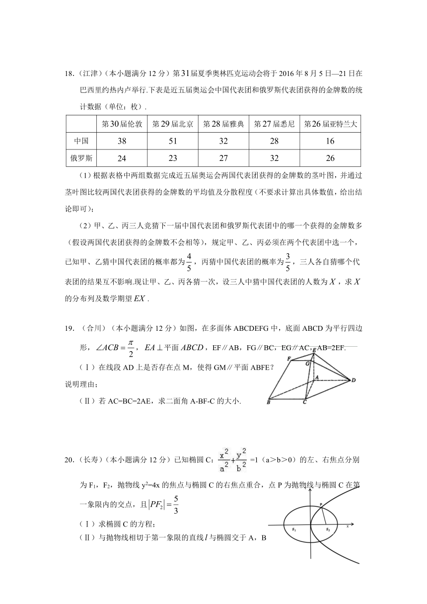 重庆市江津长寿綦江等七校联考2018届高三下学期第二次诊断性考试提前模拟数学（理）试题