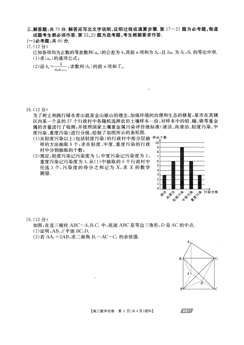 河南省2021届高三下学期3月联考（I卷）理数试题 PDF版含答案（4001）