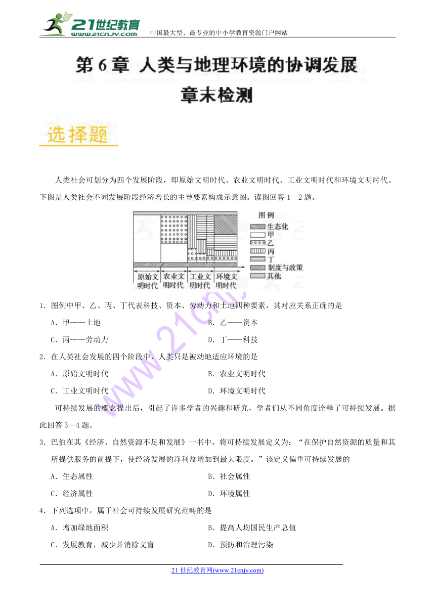 2017-2018学年高一地理人教版（必修2）同步复习第06章章末检测