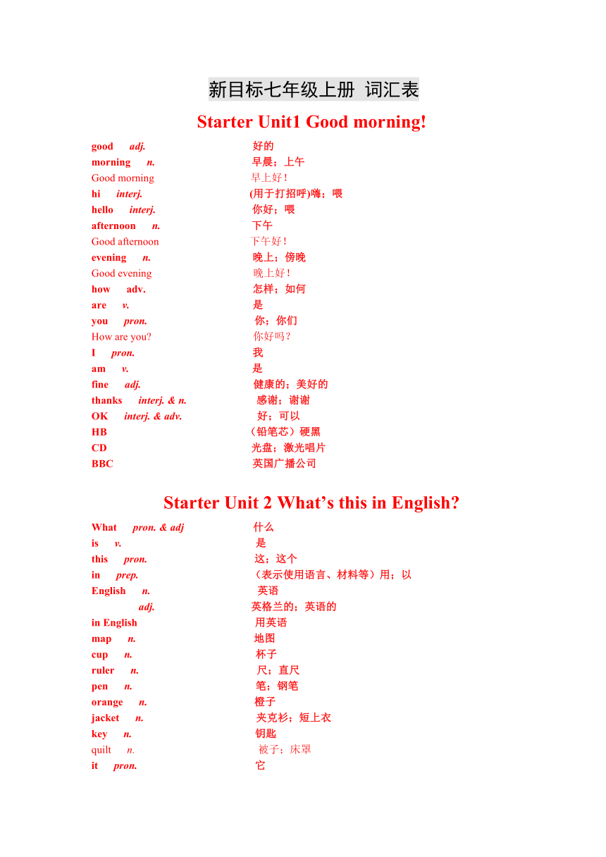 新目标英语新教材词汇表（七、八、九年级）