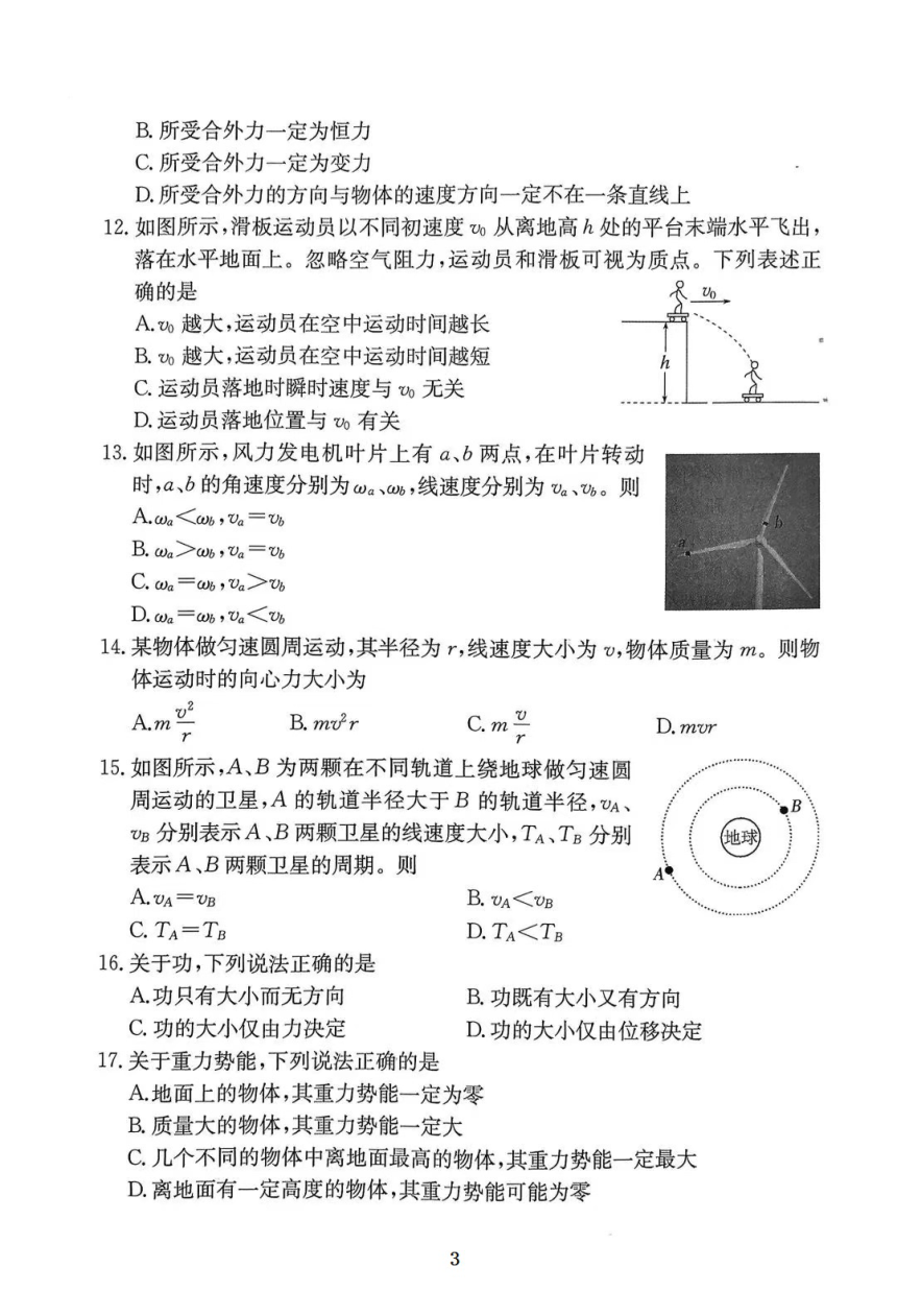 陕西省2022年普通高中学业水平考试样题物理试卷pdf版无答案