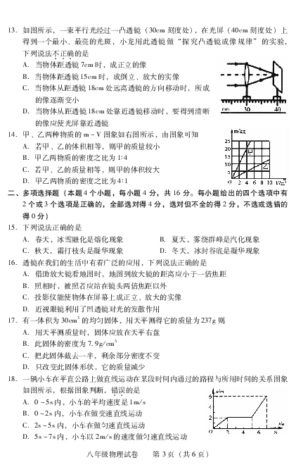 湖南省衡阳市城区2018-2019学年八年级上学期期末考试物理试卷（PDF版含答案）