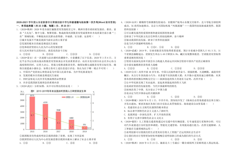 2020-2021学年度山东省新泰市石莱镇初级中学九年级上道德与法治第一次月考(Word版有答案)