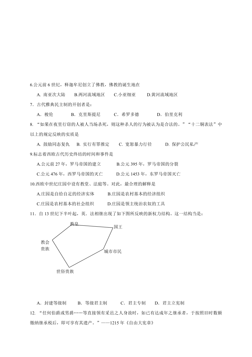 上海市位育中学2015-2016学年高一上学期期末考试历史试题