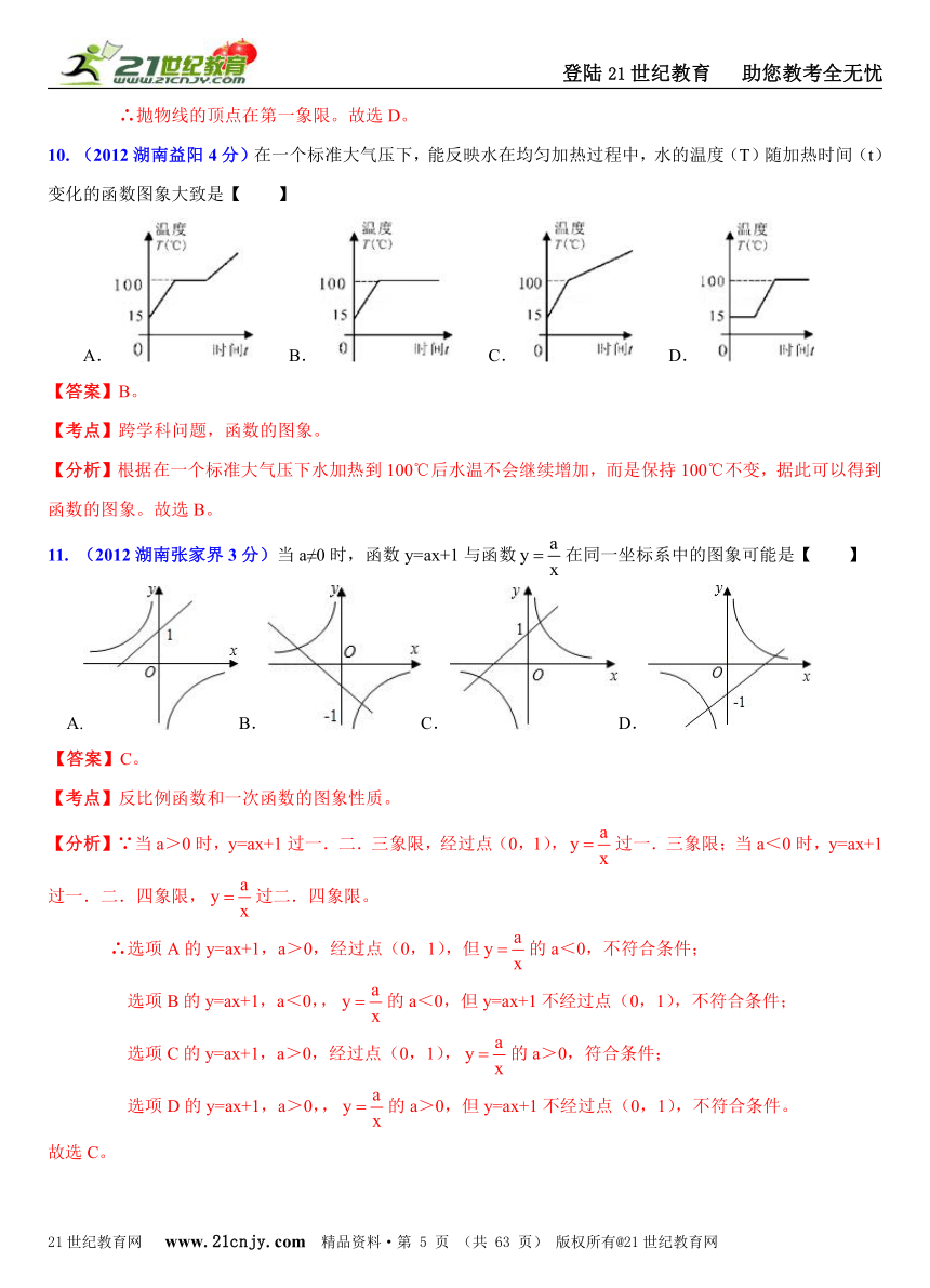 [最新最全]2012年全国中考数学（170套）选择填空解答压轴题分类解析汇编（15专题）专题3：函数问题